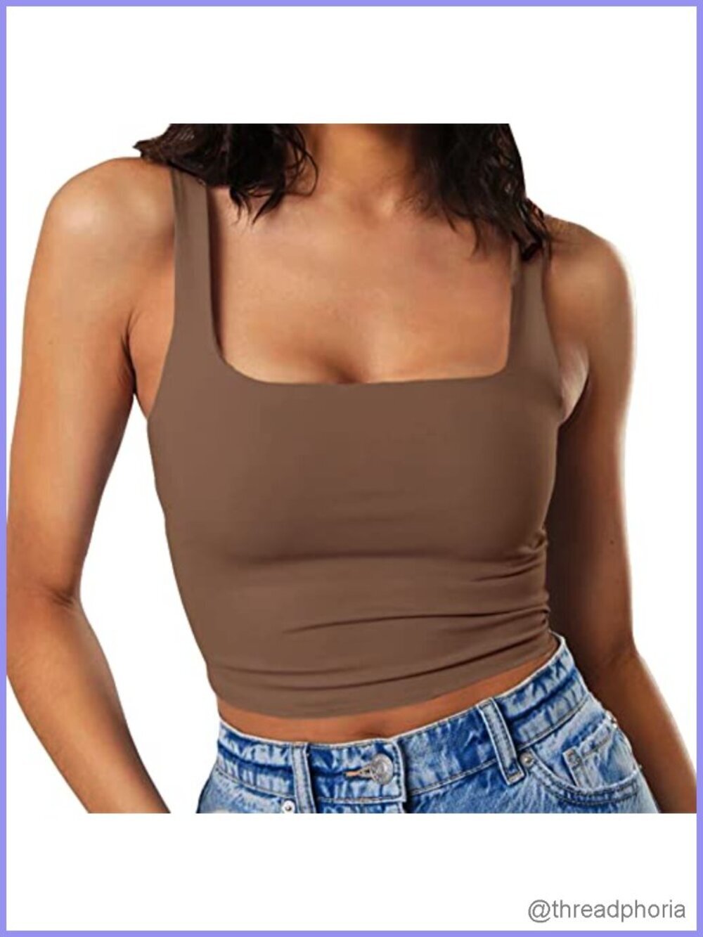 Women's Sleeveless Strappy Tank Square Neck Double Layer Crop Top
